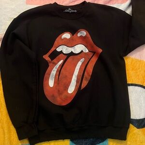 The Rolling Stones Black Crewneck with Red Tongue Graphic